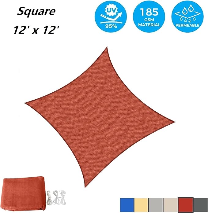 AsterOutdoor Sun Shade Sail Rectangle 12' x 12' UV Block Canopy - Image 2