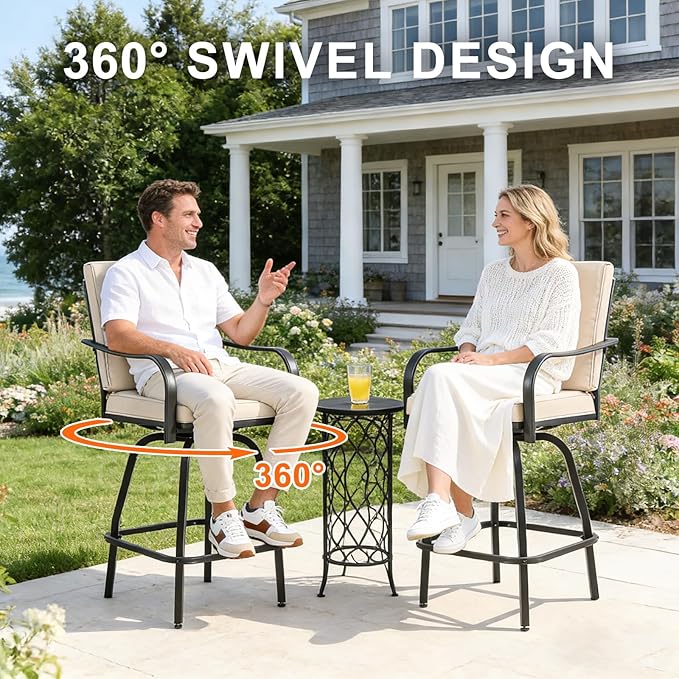 Patio Swivel Bar Stools Set of 6, Outdoor Bar Height Swivel Chairs - Image 5