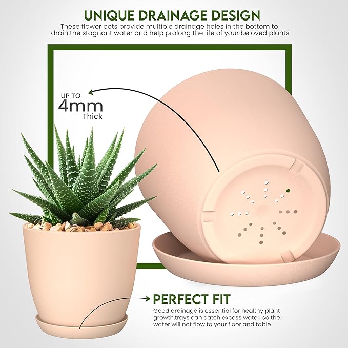Utopia Home - Plant Pots with Drainage - 7/6.6/6/5.3/4.8 Inches Home Decor - Image 3