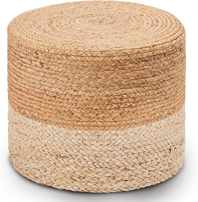 Wimarsbon Ottoman Pouf, Natural Braided Jute Poof, Rustic Handweave Lounge by Wimarsbon