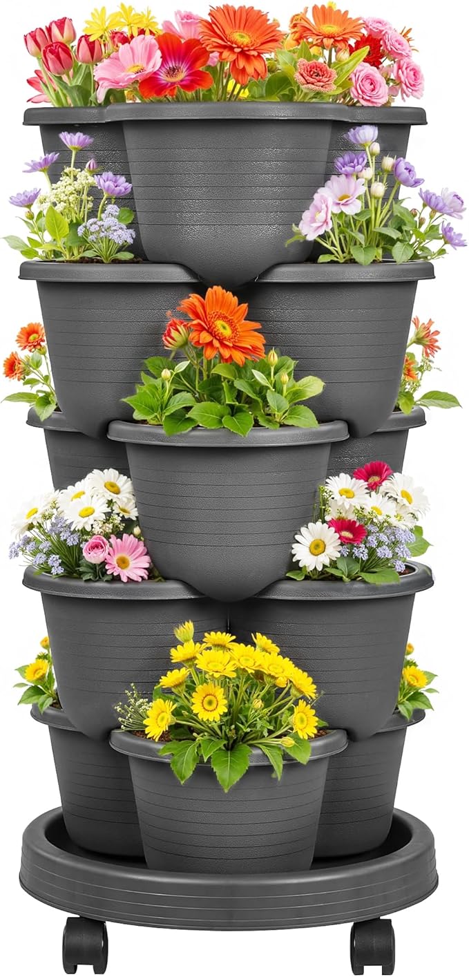 VECELO 5 Tier Vertical Garden Planter, Self Watering Stackable Planters by VECELO
