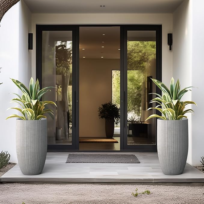 Kante 24 Inch Tall Round Concrete Planter, Large Indoor Outdoor Plant Pots - Image 3