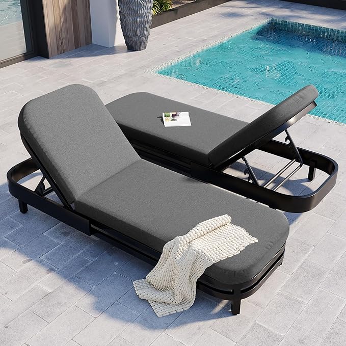 LUMISOL Outdoor Lounge Chair Set of 2, Modern Aluminum Chaise Loungers - Image 5