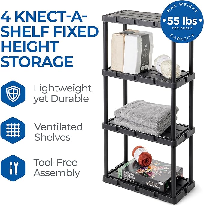 Gracious Living 4 Pack Light Duty Storage Shelves, Knect-A-Shelf 4-Shelf - Image 4
