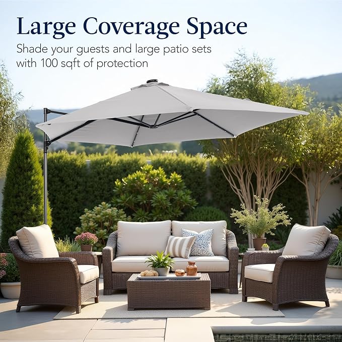 Best Choice Products 10ft Solar LED Offset Cantilever Hanging Market Patio - Image 5