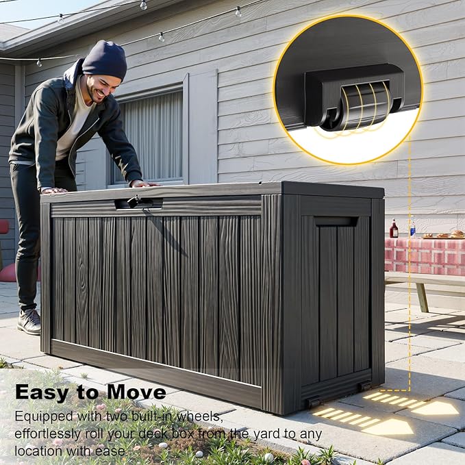 ROJIK Outdoor Storage Box with Wheels, 75 Gallon Waterproof Resin Deck Box - Image 4