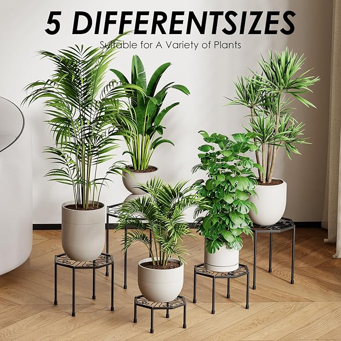 5-Pack Metal Plant Stands for Outdoor Indoor, Anti-Rust Iron Flower Pot Stand - Image 3