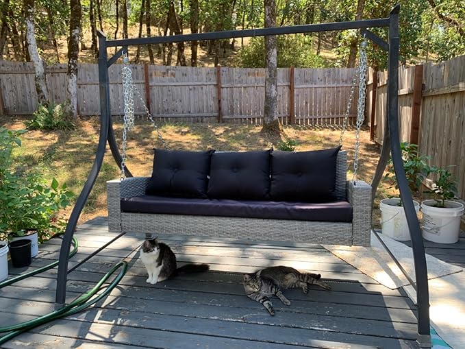DWVO 3-Seats Wicker Hanging Porch Swing Chair Outdoor Gray Rattan Patio Swing - Image 2