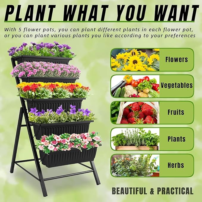 Homdox 2 Pack Vertical Garden Bed, 5 Tiers Raised Garden Planter, 25.6 * 26 * - Image 5