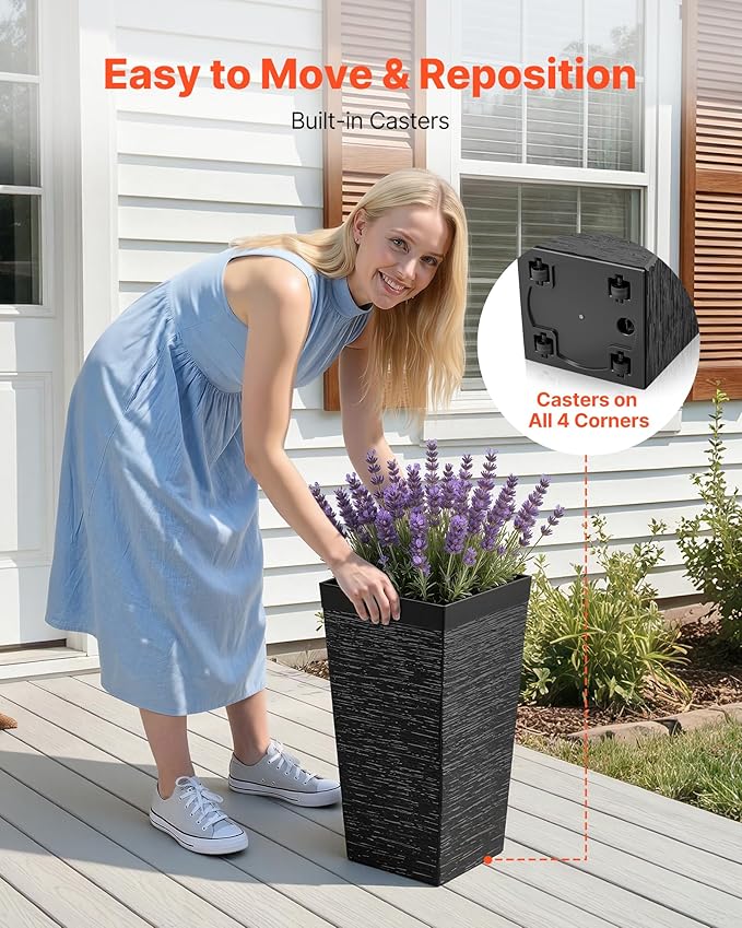VEVOR Set of 2 Tall Planters for Outdoor Plants 23 inch, Modern Planters for - Image 4