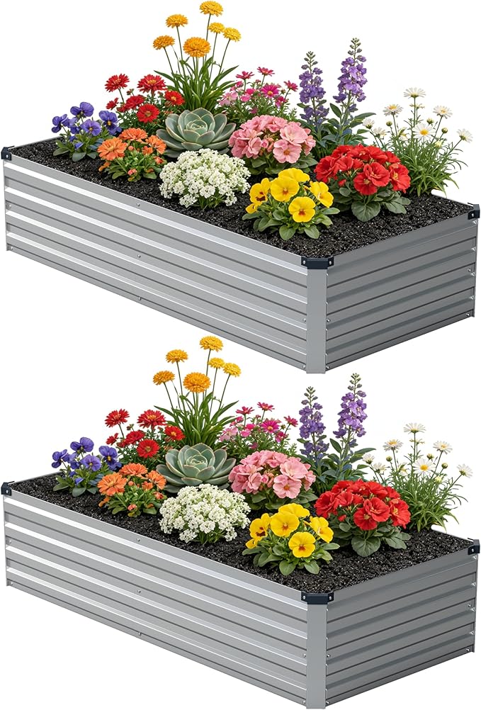 6x1.5x1 ft Galvanized Raised Garden Bed, Outdoor Planter Box Metal Patio Kit by Zunatu