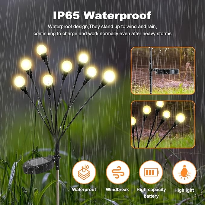 ALSO GO Solar Lights Outdoor, 6 Pack 48 LEDs Firefly Lights, Waterproof Solar - Image 7