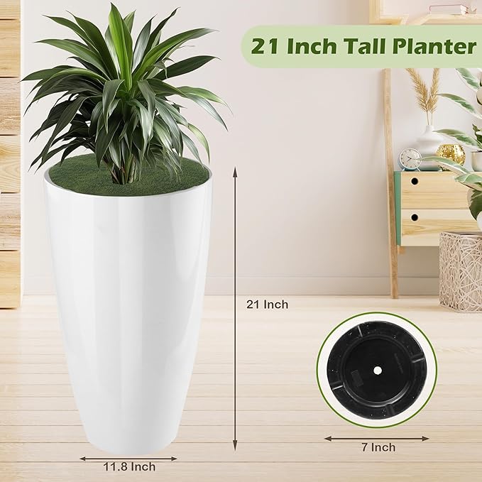 2 Packs 21 inch Tall Planter, Indoor Outdoor Round Planter - Image 3