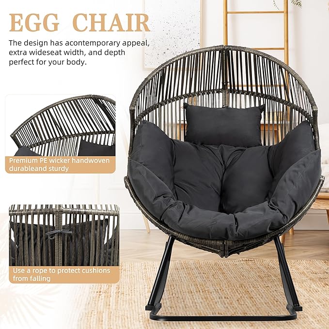 Vongrasig Wicker Rocking Egg Chair PE Rattan - Image 4