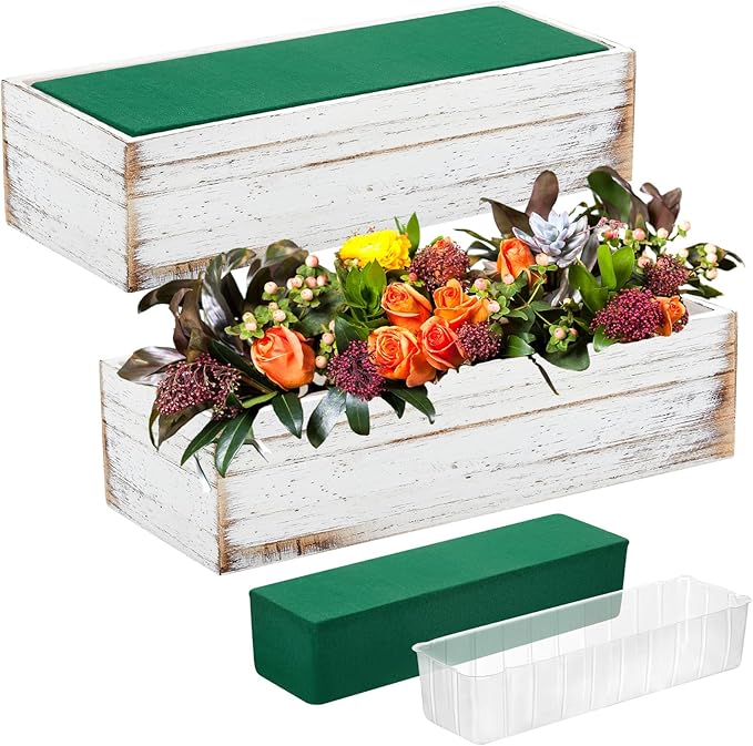 Dandat 2 Set Wood Boxes for Centerpieces 12x4 Inch Rectangle Wooden Planter Box by Dandat