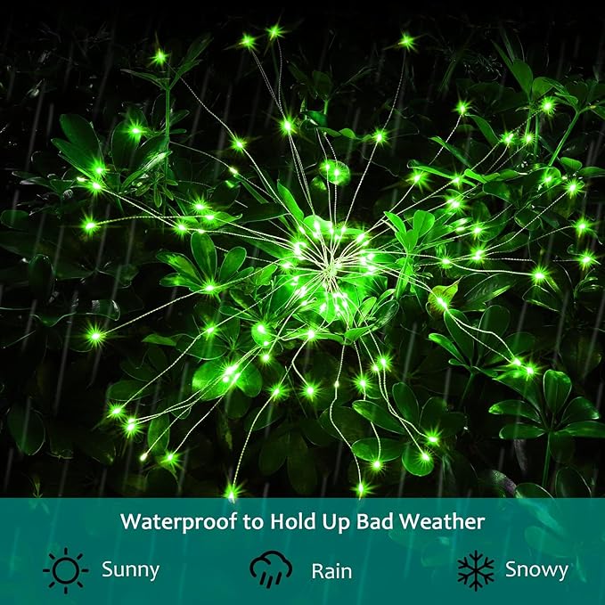 JJGoo Solar Firework Lights, 2 Pack 150 LEDs 2 Lighting Modes Solar Lights - Image 3