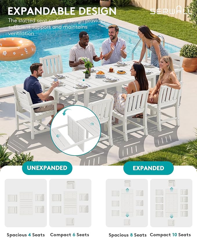 SERWALL 11-Piece Outdoor Dining Set, All Weather HDPE Outdoor Furniture Set - Image 5