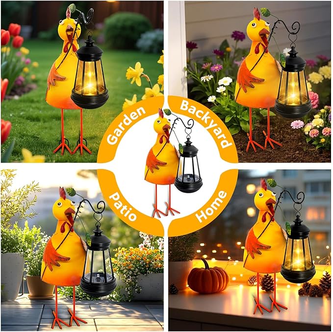 Garden Decor Chicken Solar Statues, Unique Garden Statues Chicken - Image 4