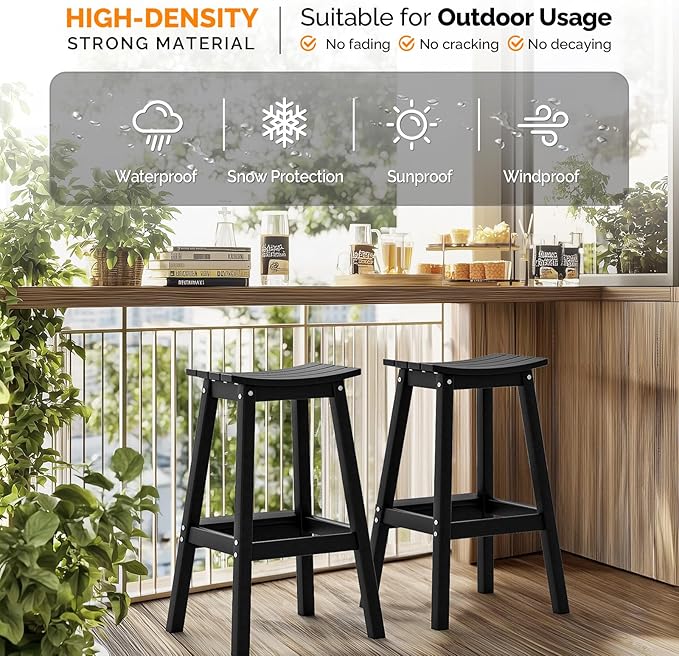 VINGLI 29" Outdoor Bar Stools Set of 2, HDPE Poly Lumber Bar Chairs - Image 6