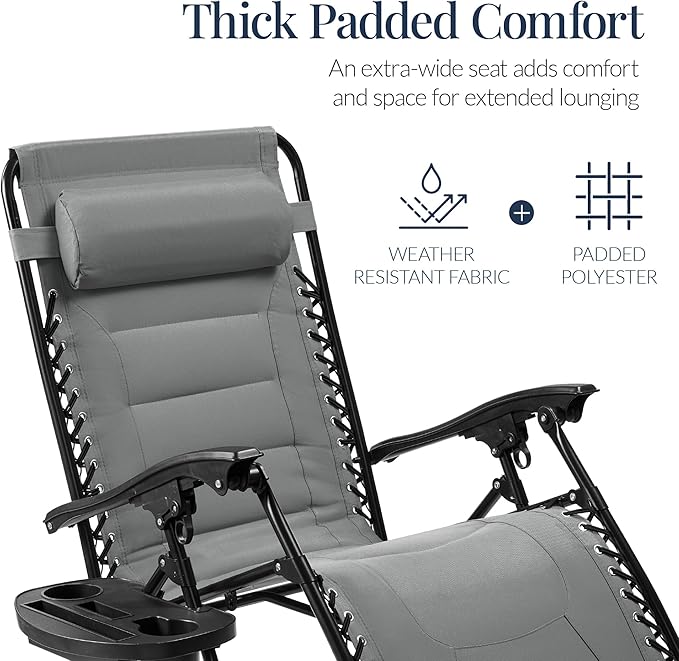 Best Choice Products Oversized Padded Zero Gravity Chair, Folding Outdoor Patio - Image 4