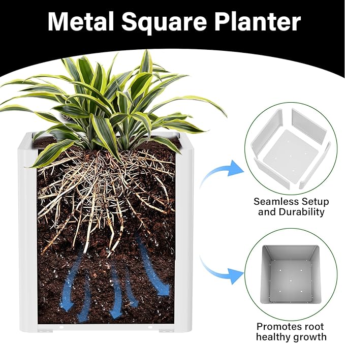 Large Square Planter for Outdoor Plants 20" L x 20" W x 20" H, Metal Planters - Image 3