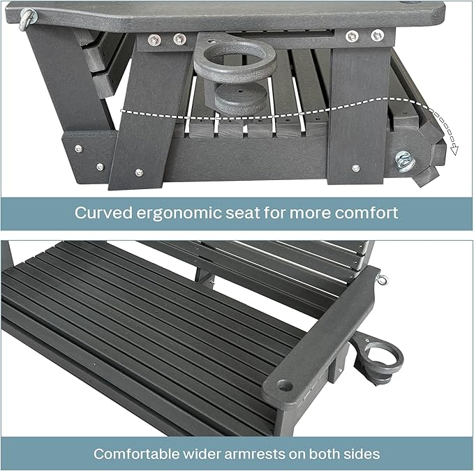 HDPE Porch Swing with 18/8 Stainless Steel Bolts, Ergonomic Design, Ultra - Image 5