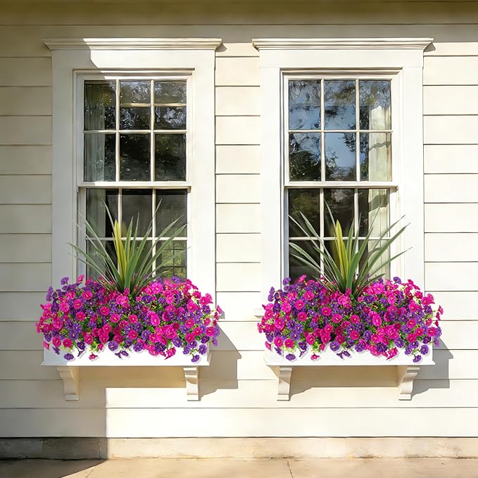 Artificial Flowers for Outdoors Fake Plants Outside, 12 Bundles Silk Morning - Image 5