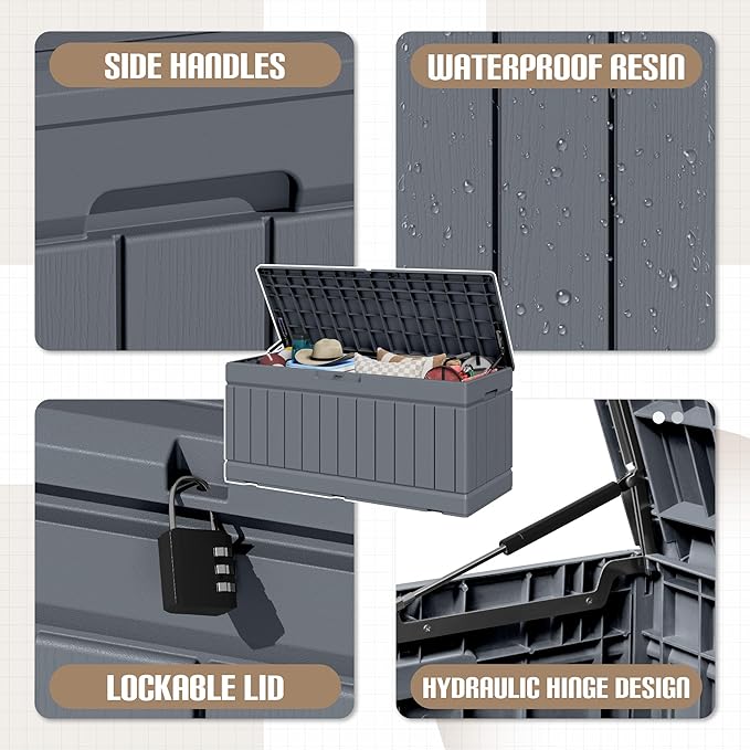 JUMMICO 78 Gallon Outdoor Deck Box Large Resin Storage Box - Image 2