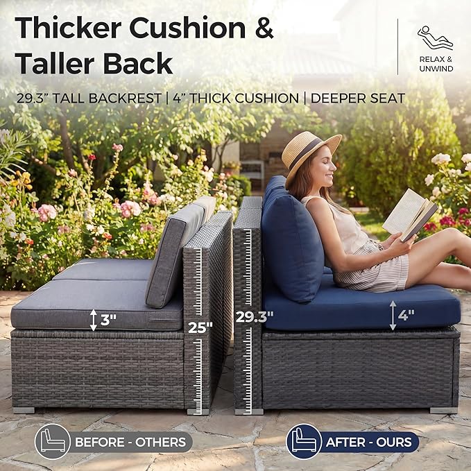 NICESOUL 11 Piece High-End Outdoor Furniture Set, 29.3'' High Back XL Big Size - Image 6