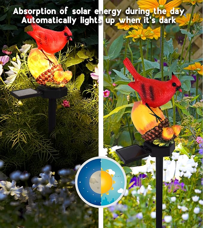 Cardinal Decor Solar Garden Decor Waterproof Red Bird Figurine Solar Stake - Image 3