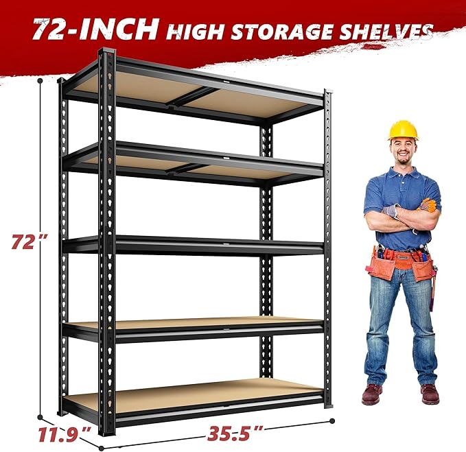 REIBII 2400LBS Garage Shelving Heavy Duty 5 Tier Storage Shelves Adjustable - Image 3