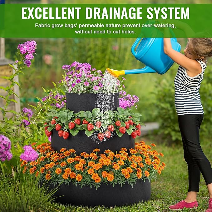 3 Tiered Strawberry Planter for Outdoor Plants, 23.6 Inch Heavy Duty Strawberry - Image 4