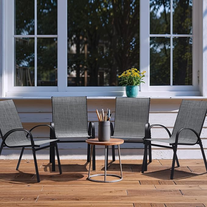 Flamaker Patio Chairs Stackable Dining Chairs Set of 4 Metal and Teslin Outdoor - Image 2