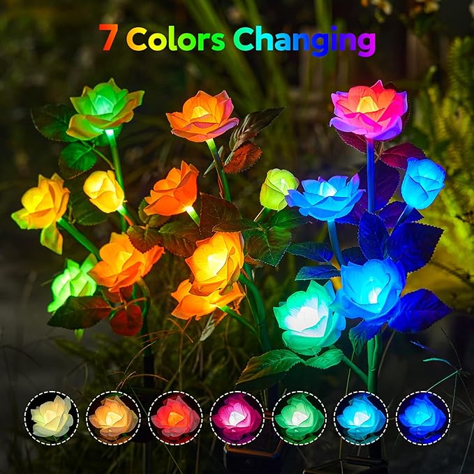 RECHOO Solar Garden Lights Outdoor Decorative, 3 Pack Solar Flower Lights - Image 3