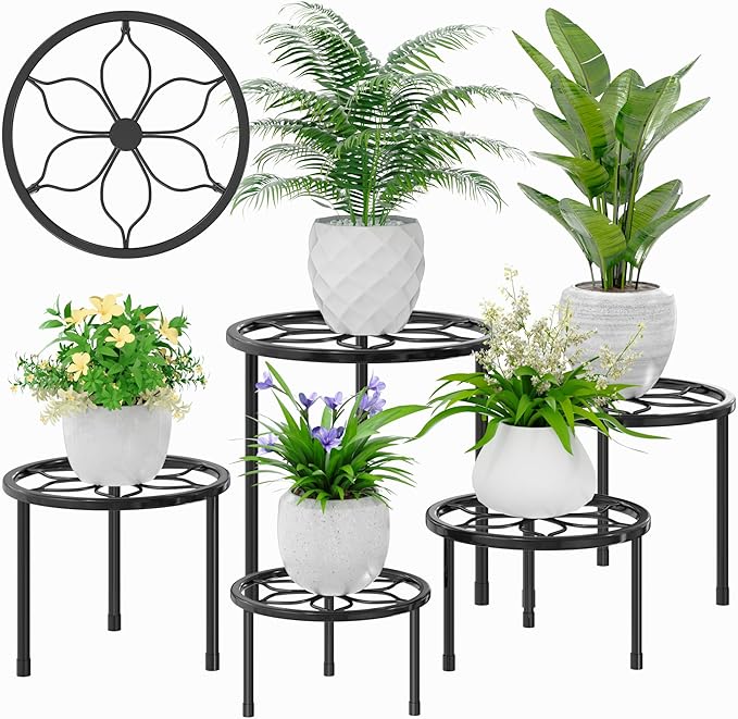 VECELO Metal Plant Stands Set of 5, Round Plant Holder by VECELO