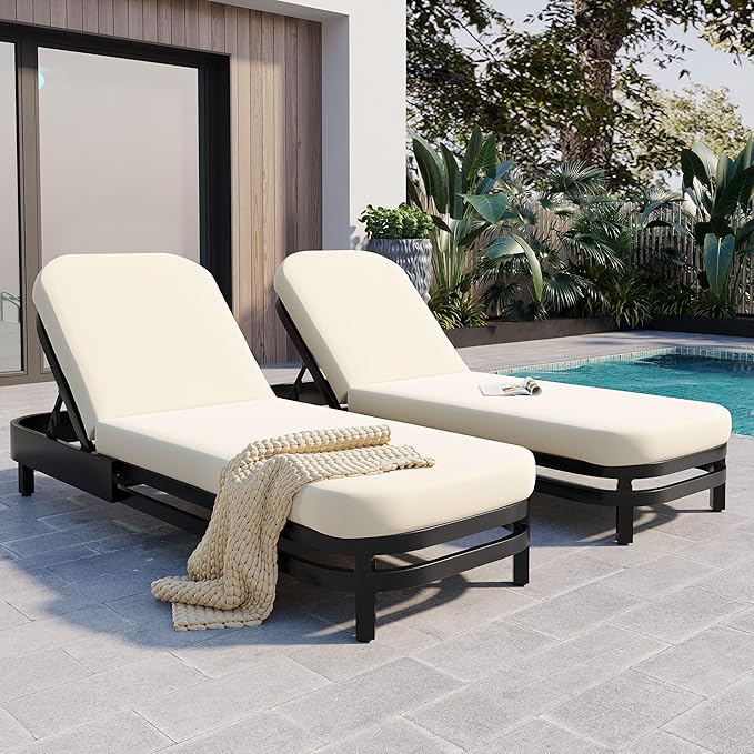 LUMISOL Outdoor Lounge Chair Set of 2, Modern Aluminum Chaise Loungers by LUMISOL