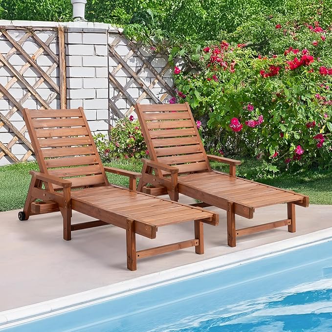 VINGLI Outdoor Chaise Lounge Chair, Wooden Patio Lounger Chair - Image 8