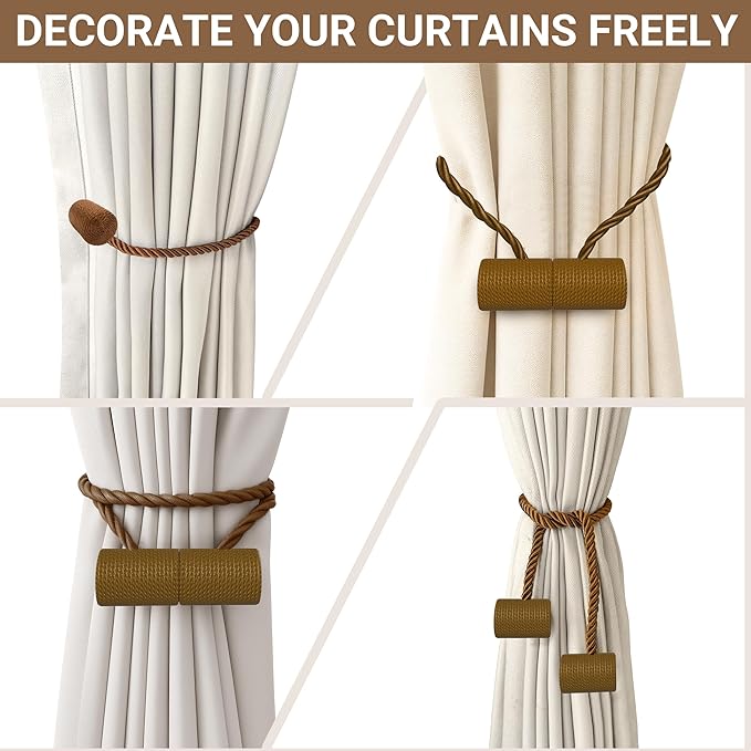 Hion Magnetic Curtain Tiebacks Dark Brown 2pcs, Curtain Tiebacks Buckles - Image 7