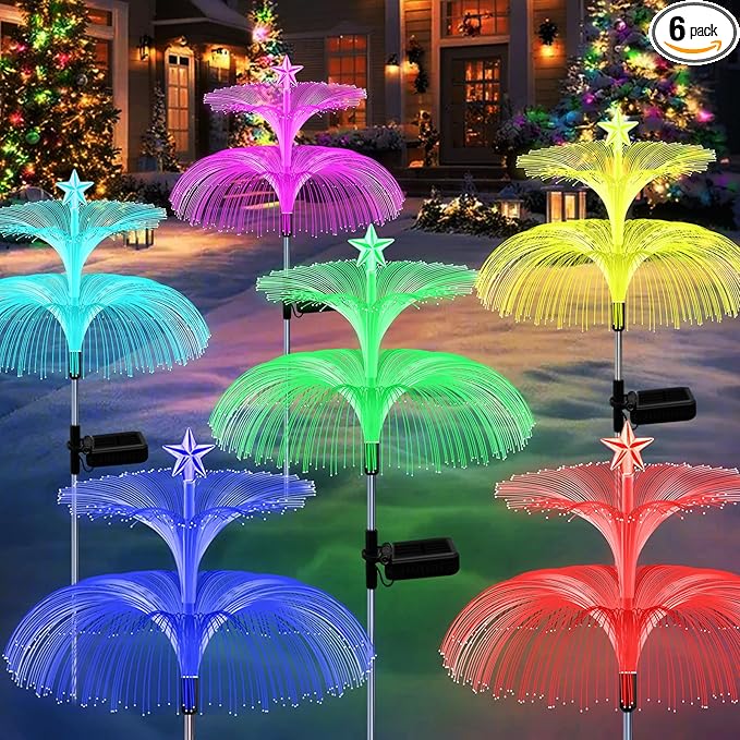 Solar Garden Lights, 6 Pack Solar Star Jellyfish Lights 7 Color Changing Fiber by MRHEPHAESTUS