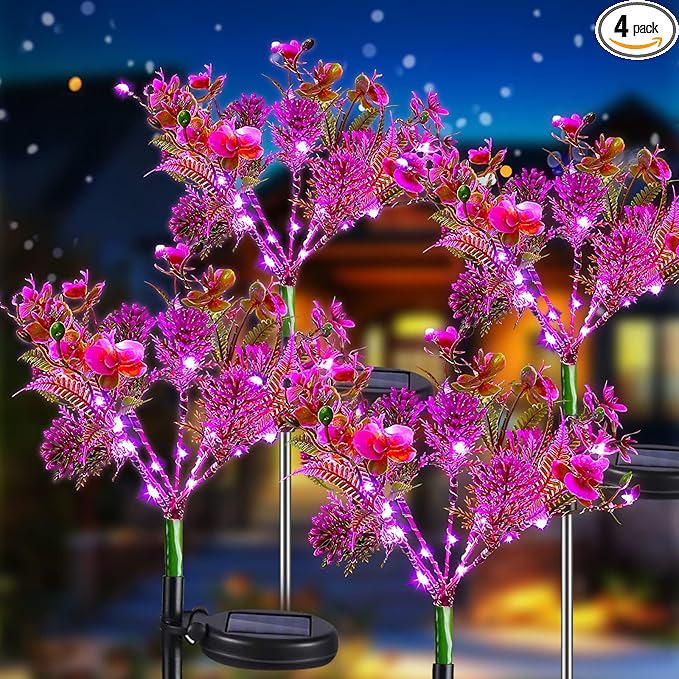 Neporal Solar Garden Lights, 4PK Purple Phalaenopsis Solar Flowers Outdoor by Neporal