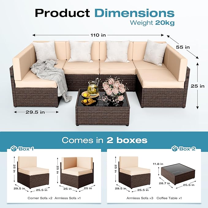 Pamapic Patio Furniture Set, 7 Pieces Modular Outdoor Sectional, Patio - Image 5