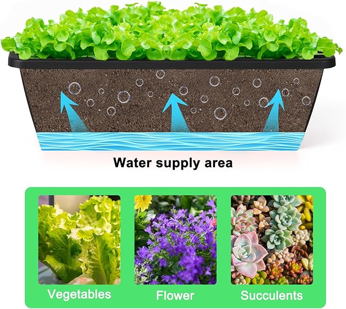 YBING Railing Planter Boxes 6 PCS Black Rectangle Railing Flower Box - Image 4