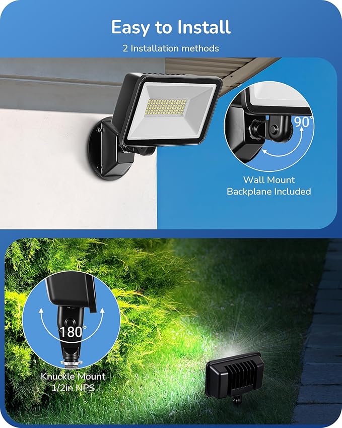 EDISHINE 10000LM LED Flood Light Outdoor, 2 Pack 73W Outdoor Security Light - Image 4
