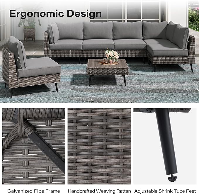 LAUSAINT HOME Outdoor Patio Furniture, 7 Piece Outdoor Sectional Sofa PE Rattan - Image 2