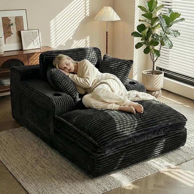 67" Oversized Chaise Lounge Chair Indoor, Soft Boneless Cloud Couch by Unknown