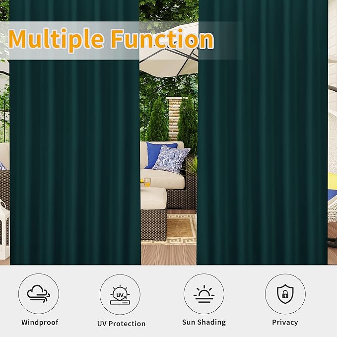 Easy-Going Outdoor Patio Curtains Detachable Tab Top Windproof Weatherproof - Image 5