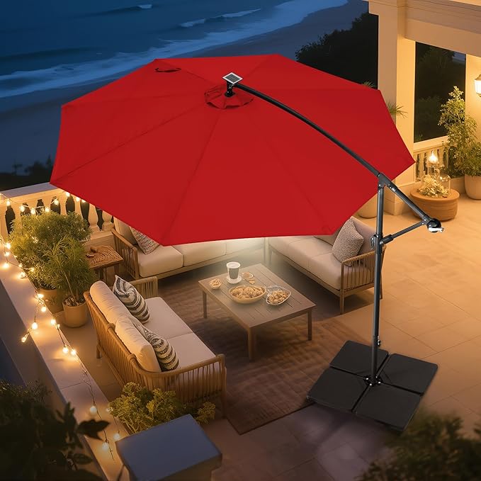 Solar Offset Patio Umbrella - 10 ft Solar Cantilever Umbrella Outdoor - Image 7