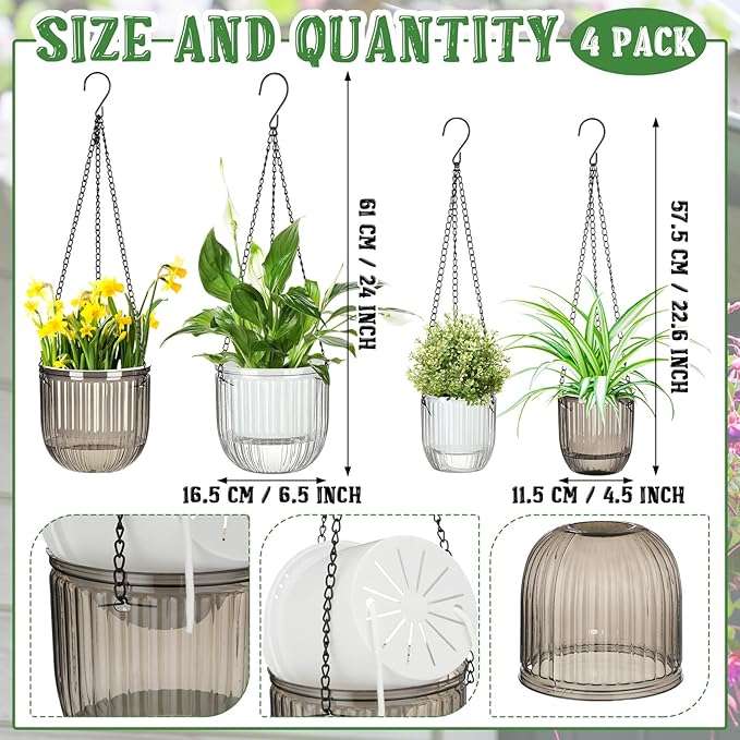 Maxcheck 4 Pcs Self Watering Hanging Planters Indoor Gift 6.5'' 4.5'' Hanging - Image 2
