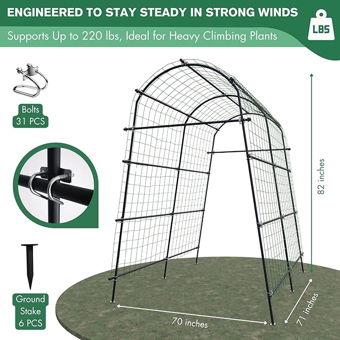 7ft Garden Arch Trellis for Climbing Plants Outdoor-Heavy Duty Metal Cucumber - Image 4