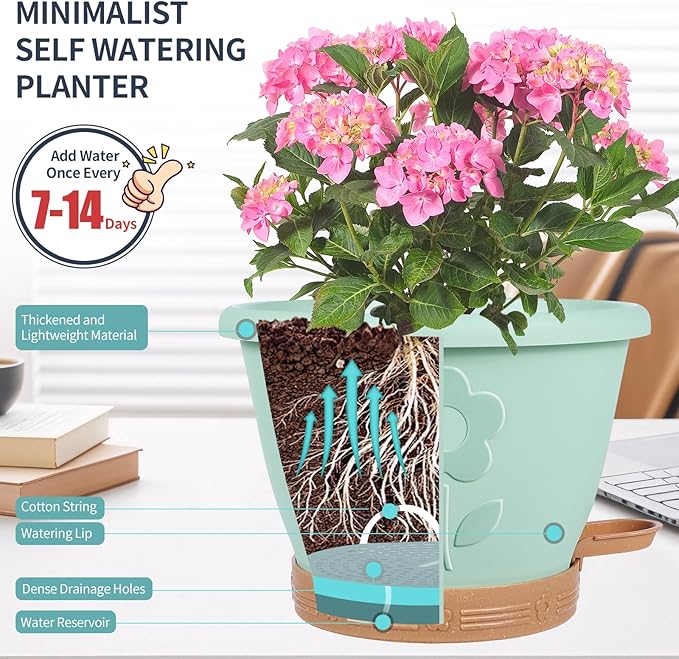 Plastic Plant Pots 10 Inch Set of 4, Self Watering Pots - Image 2
